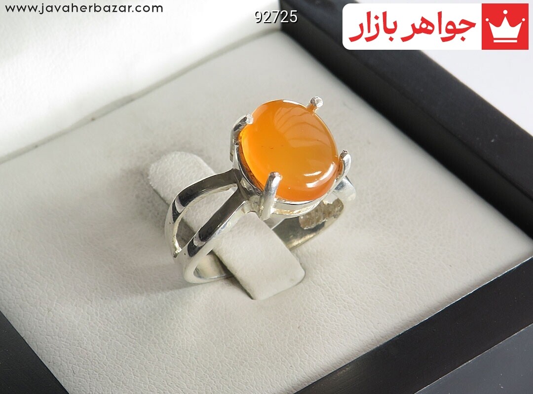 انگشتر نقره عقیق یمنی نارنجی طرح مانا زنانه [شرف الشمس]
